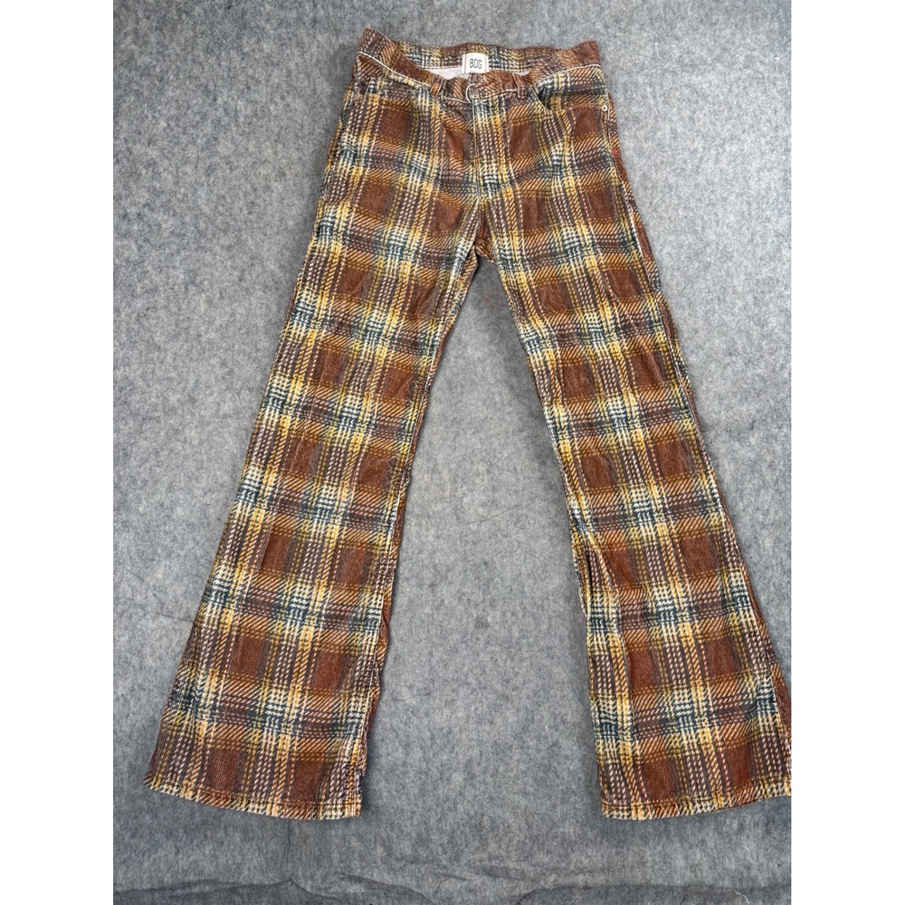 BDG Plaid Corduroy Pants Womens 30 Brown Flare High Rise Boho Vintage 70s Retro
